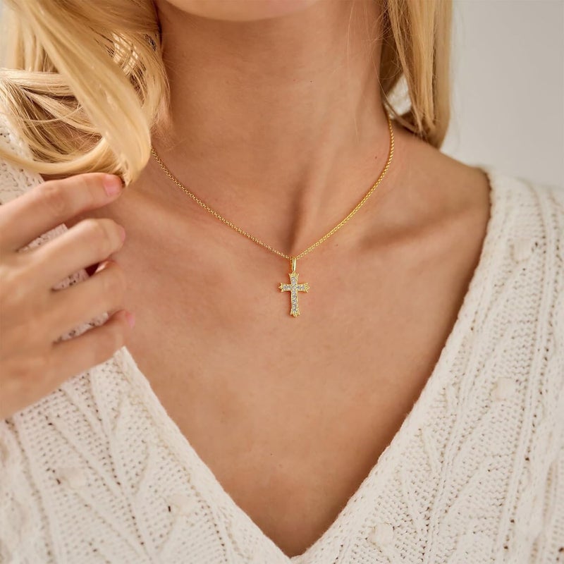VIROMY Gold Cross Necklace for Women 14K Gold Plated Cute Sidways Cross Pendant Choker Necklaces Simple Trendy Everyday Jewelry for Women - Image 2